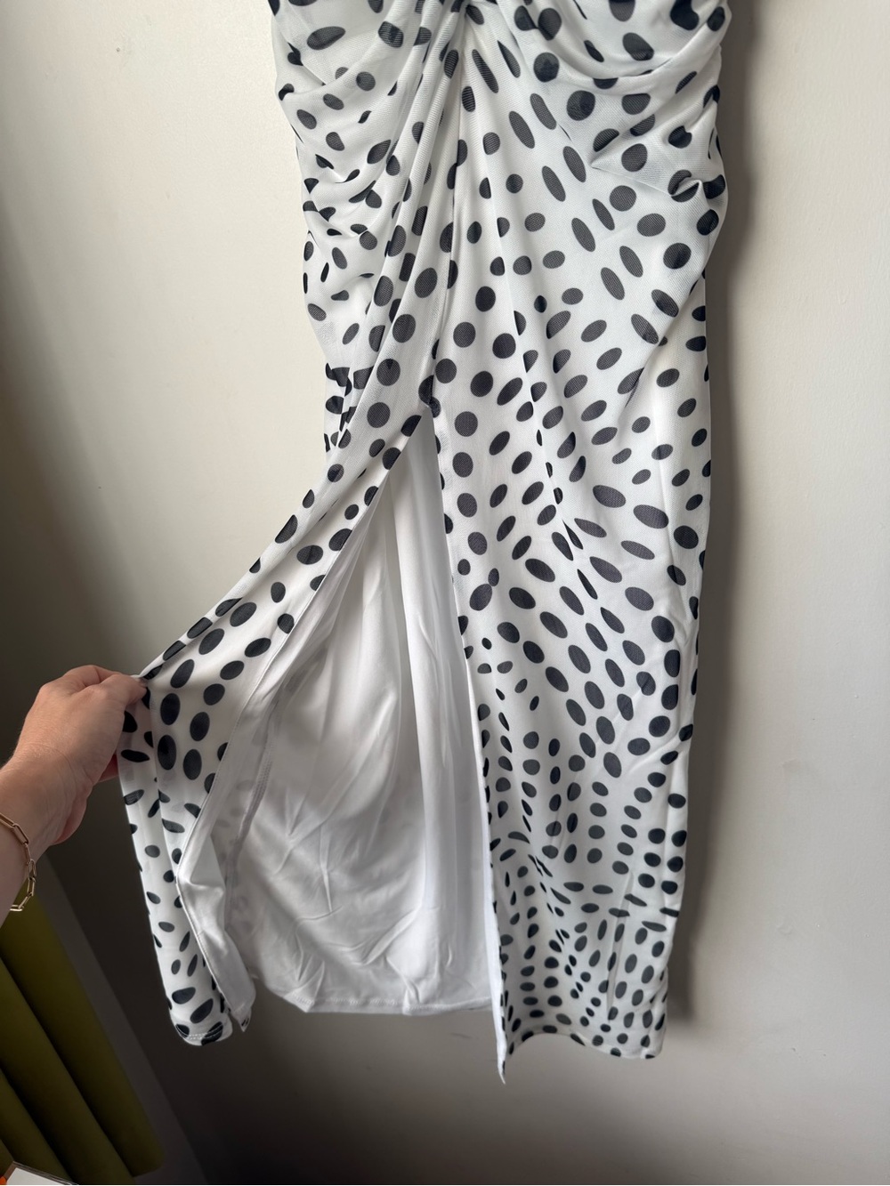 Anrthropologie AFRM Marlo White Black Polka Dot Strapless Mesh Maxii Dress S NWT - Picture 11 of 13